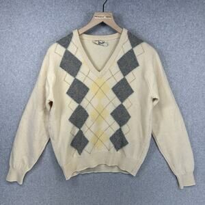 Vintage Pringle Scotland Argyle Sweater 100% Lambswool Men's Medium Cream
